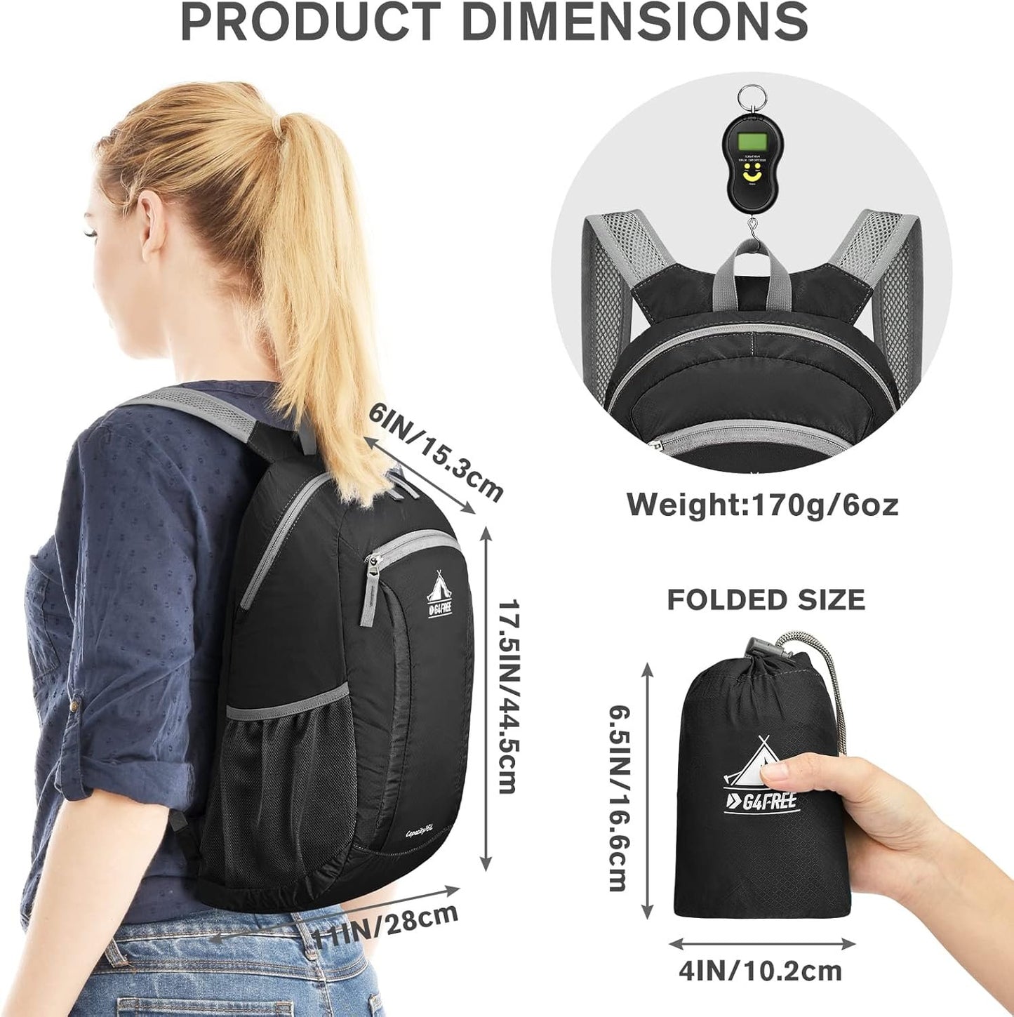 G4Free 16L Hiking Daypack, Lightweight Nylon Packable Small Backpack for Travel Camping Outdoor Men Women