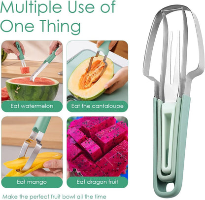 Affettatrice a forchetta per anguria, 3 in 1, in acciaio inox, per utensili da cucina, campeggio, frutta, anguria, ghiaccioli, portabilità, gadget da campeggio