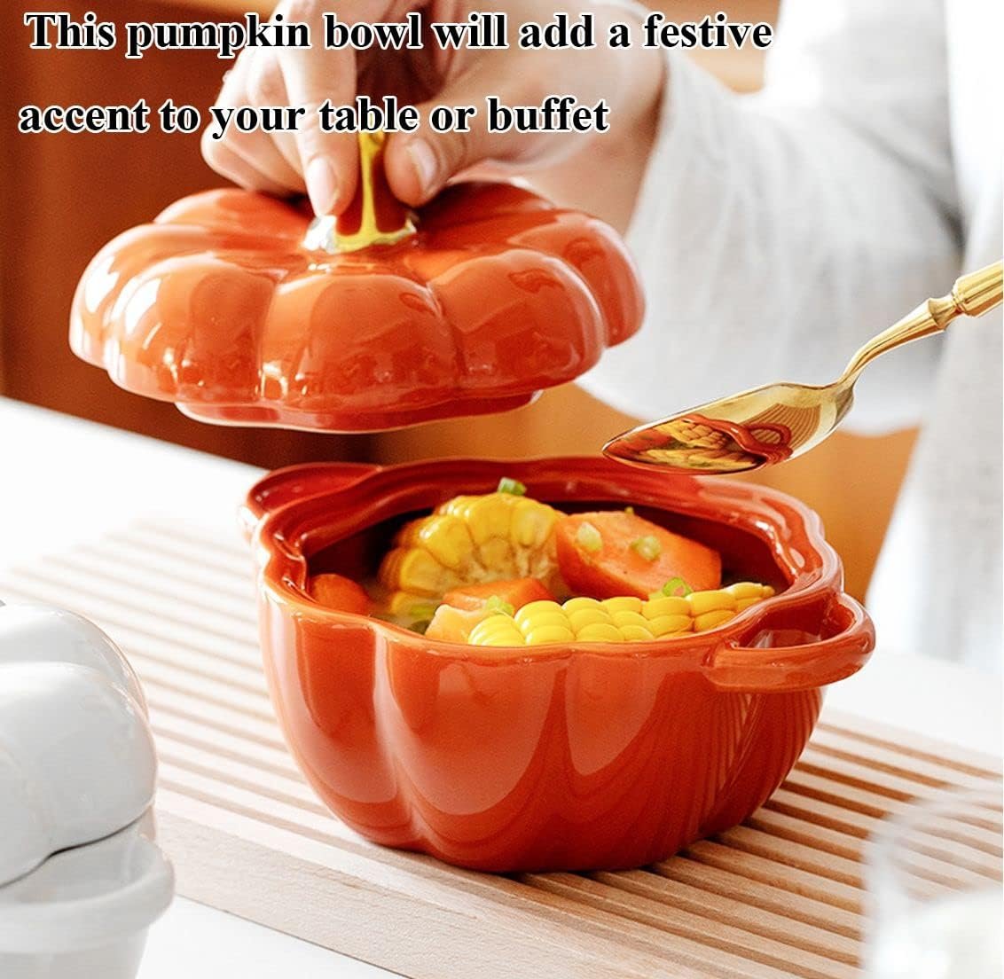 Dutch Oven Pot With Lid, Pumpkin-Shaped Pottery Dessert Saucepan, Mini Baking Dish Cute Bowl, Covered Ceramic Stockpot, Casserole (Orange)