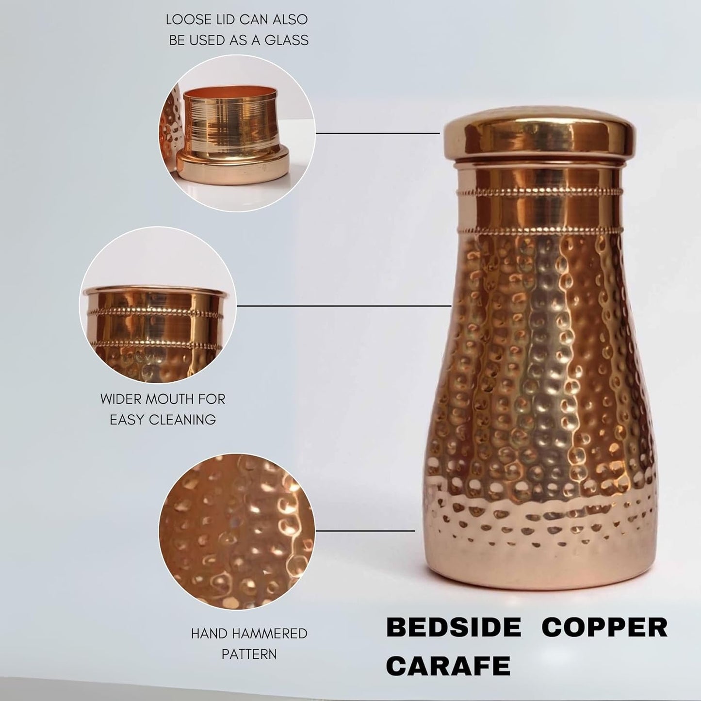 Pure Copper Water Drinking Bottle with Sipper - Copper Hammered Ayurvedic Vessel For Drinking - Drink More Water, Reduce Sugar Intake - Ayurveda Health Benefits - 34 Oz (Loose Lid)