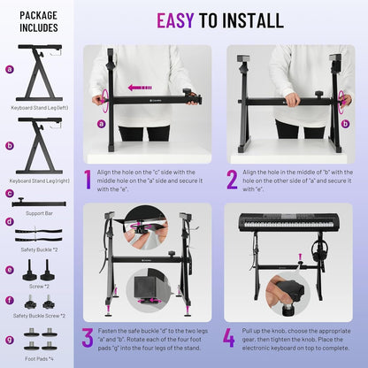 CAHAYA Heavy-Duty Musical Keyboard Support: Electronic Keyboard Stand Z Shape with Adjustable Height for Digital Piano of 61 76 88 Keys CY00366-1