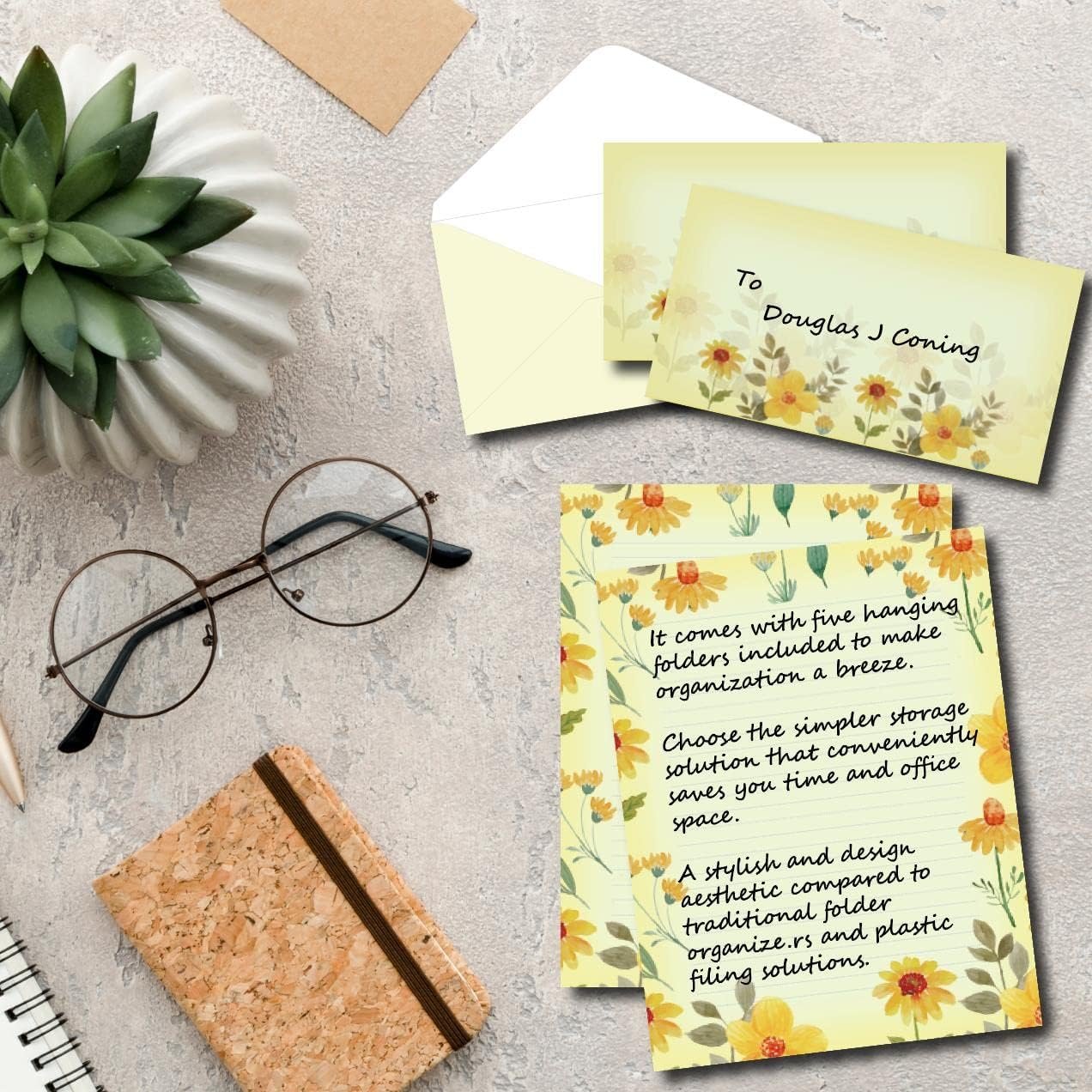 Lined Stationary Set with Envelopes 48 Writing Stationary Paper with 48 Envelopes - Flora Lines Stationary Paper Set Letter Writing Paper, 8.5 x 11 Inch of Each Stationery Paper, 6 Designs Assorted
