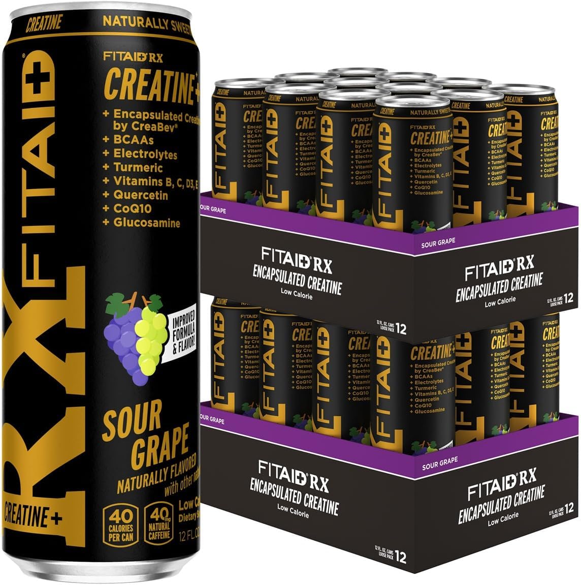 FITAID RX Recovery Blend with Creatine, Contains BCAAs, Glucosamine, Omega-3s, Green Tea, 100% Clean, Paleo Friendly, 12 Fl Oz (Pack of 24)