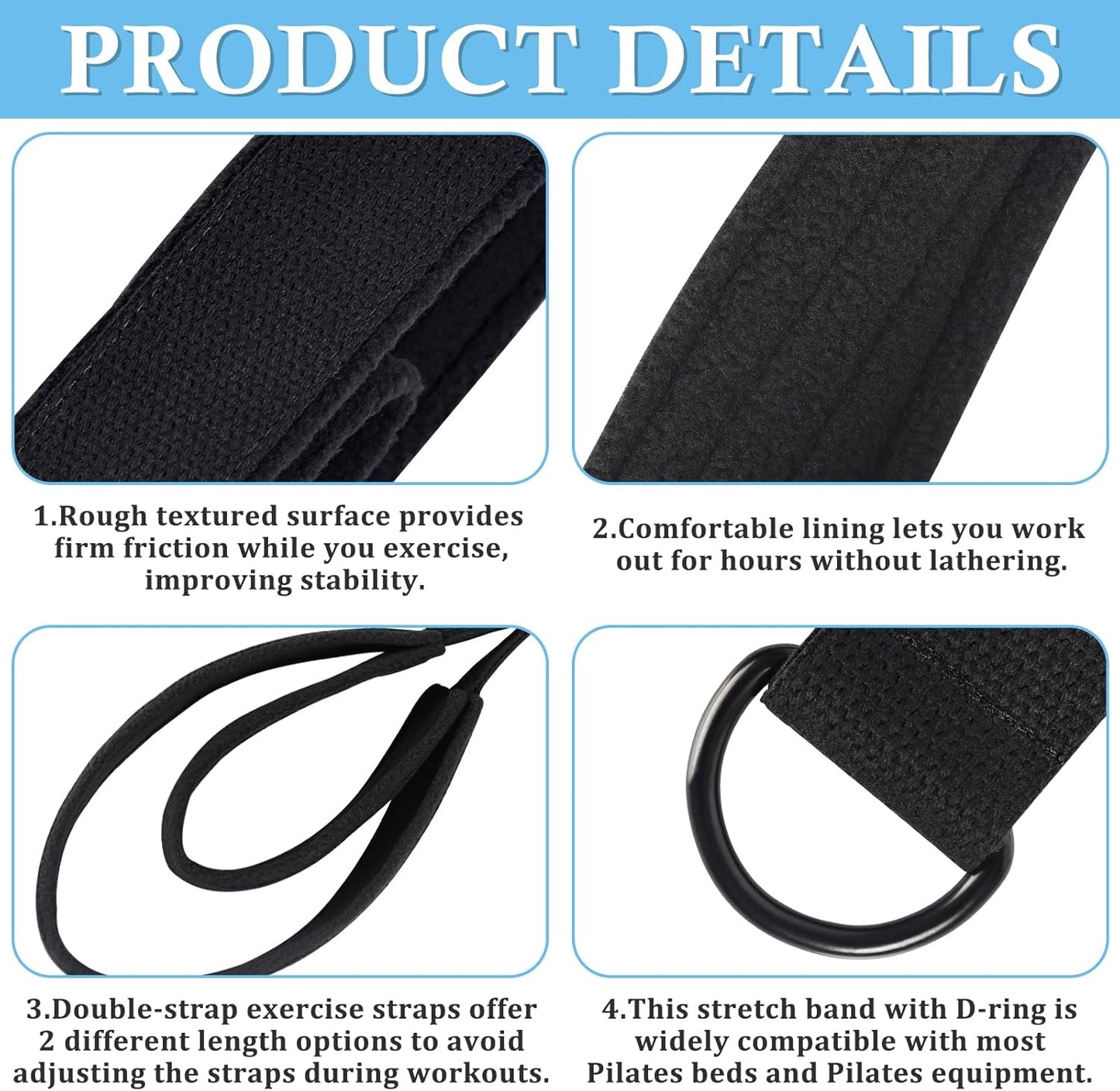 NVAAV 2PCS Pilates Double Loop Straps for Reformer Feet - Fitness and Yoga Equipment - D-Ring Exercise Straps for Gym and Home Workouts