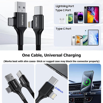Artmushie Multi 4-in-1 Universal Fast Charging Cableâ€“USB A/C to Multi Connectors (Type C, Lighting), Compatible with iPhone, iPad, Smartphones, Tablets & More Devices (1Pack, Black, 5.5Ft)