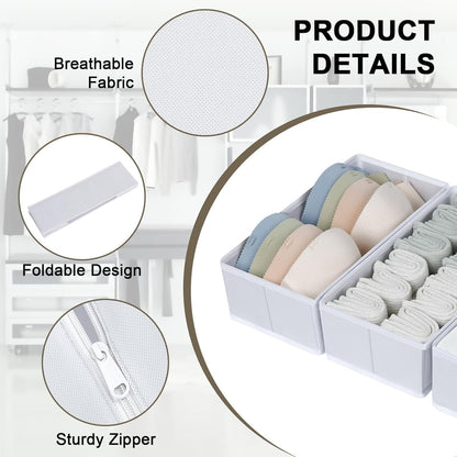 DIMJ 8 PCS Drawer Organizer Sock Organizer Underwear Drawer Organizer Divider Wardrobe Clothes Organizer Collapsible Closet Organizers Storage Box for Sock, Ties, Panties(White)