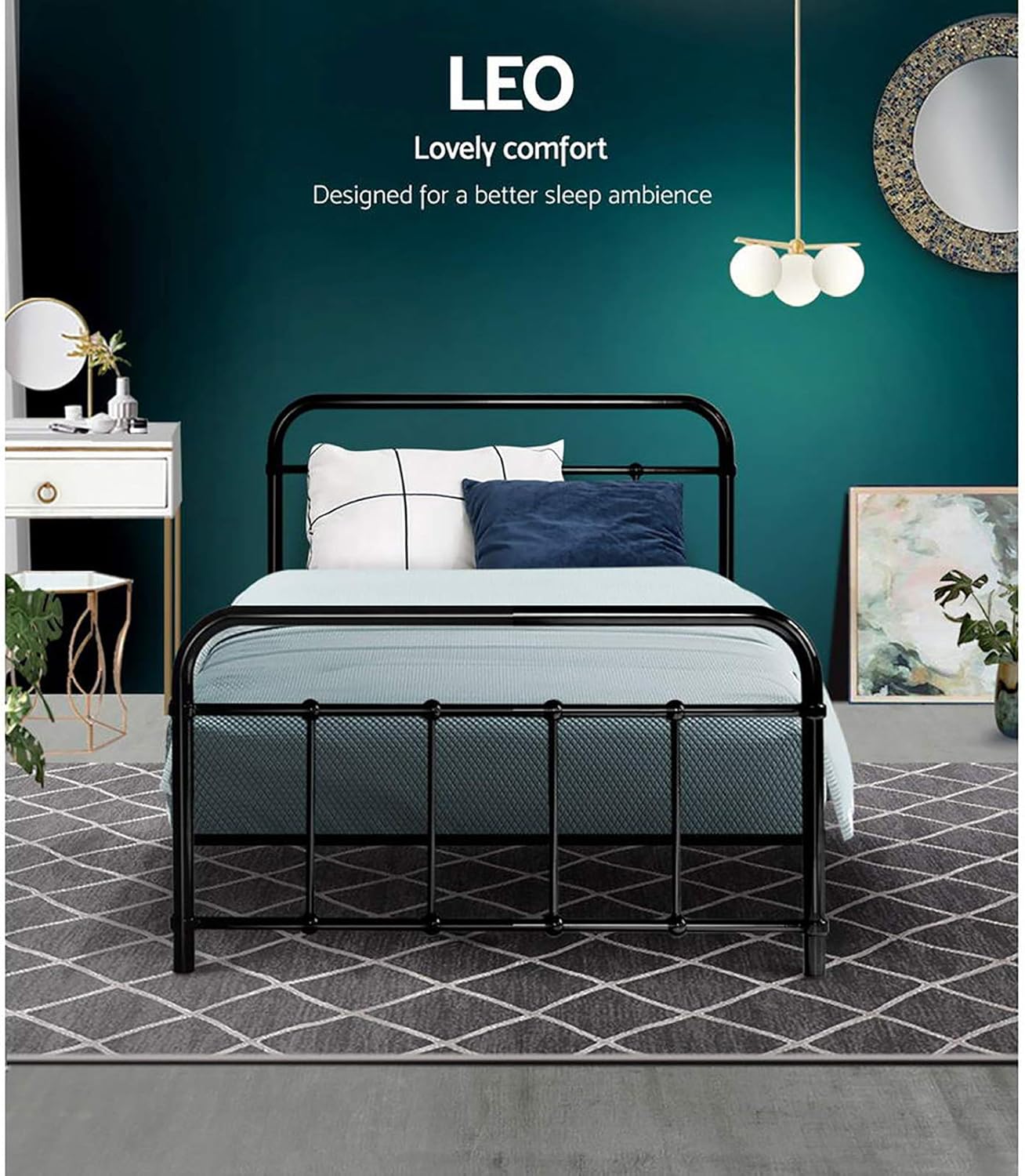 Artiss Single Metal Bed Frame with Headboard(Base Only), Metal Platform Bed with Easy Assembly, Heavy-Duty Metal Slats with Under Bed Storage for Bedroom/Student Apartment, Black