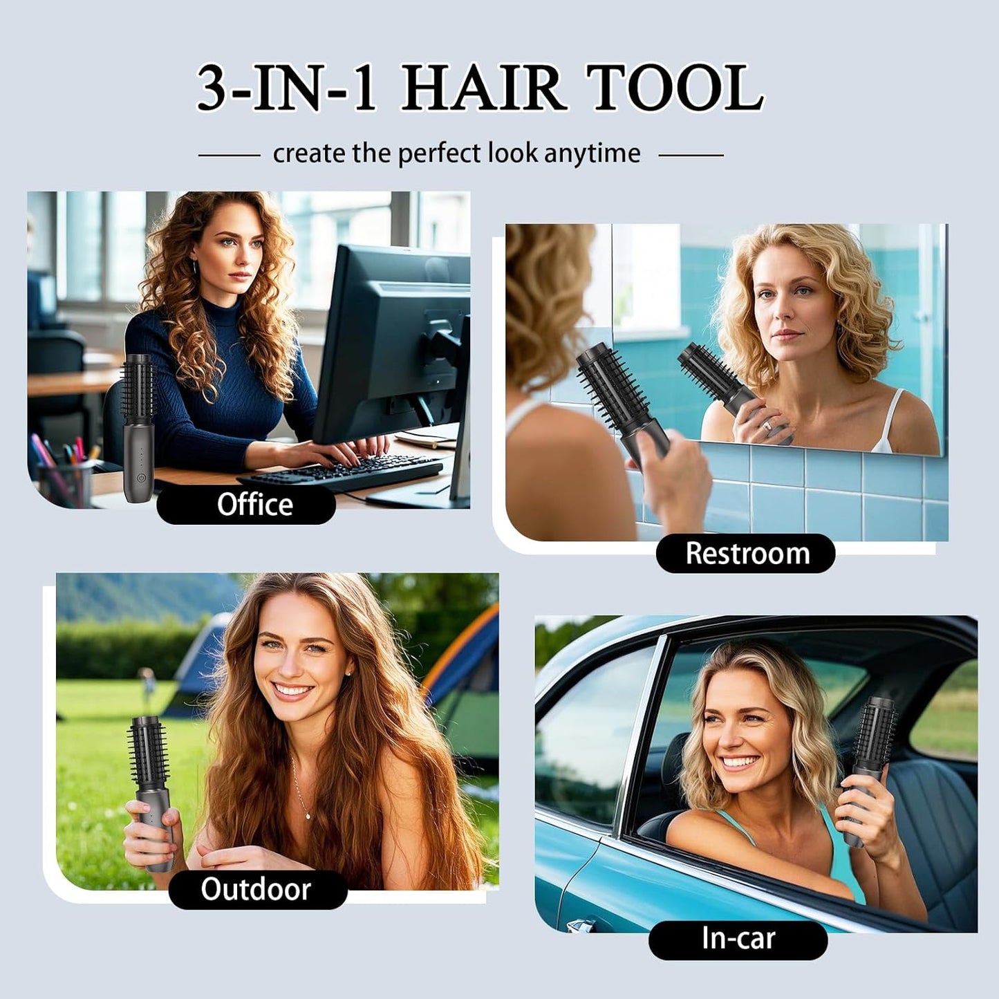 Portable Burling Iron Cordless - Cordless Hot Brush, Hair Curling Brush,4 Temperatures | Fast Heating, Anti-Scald, and Anti-Frizz, Crimper Hair Tool for Travel, Date, Work - Classic Black