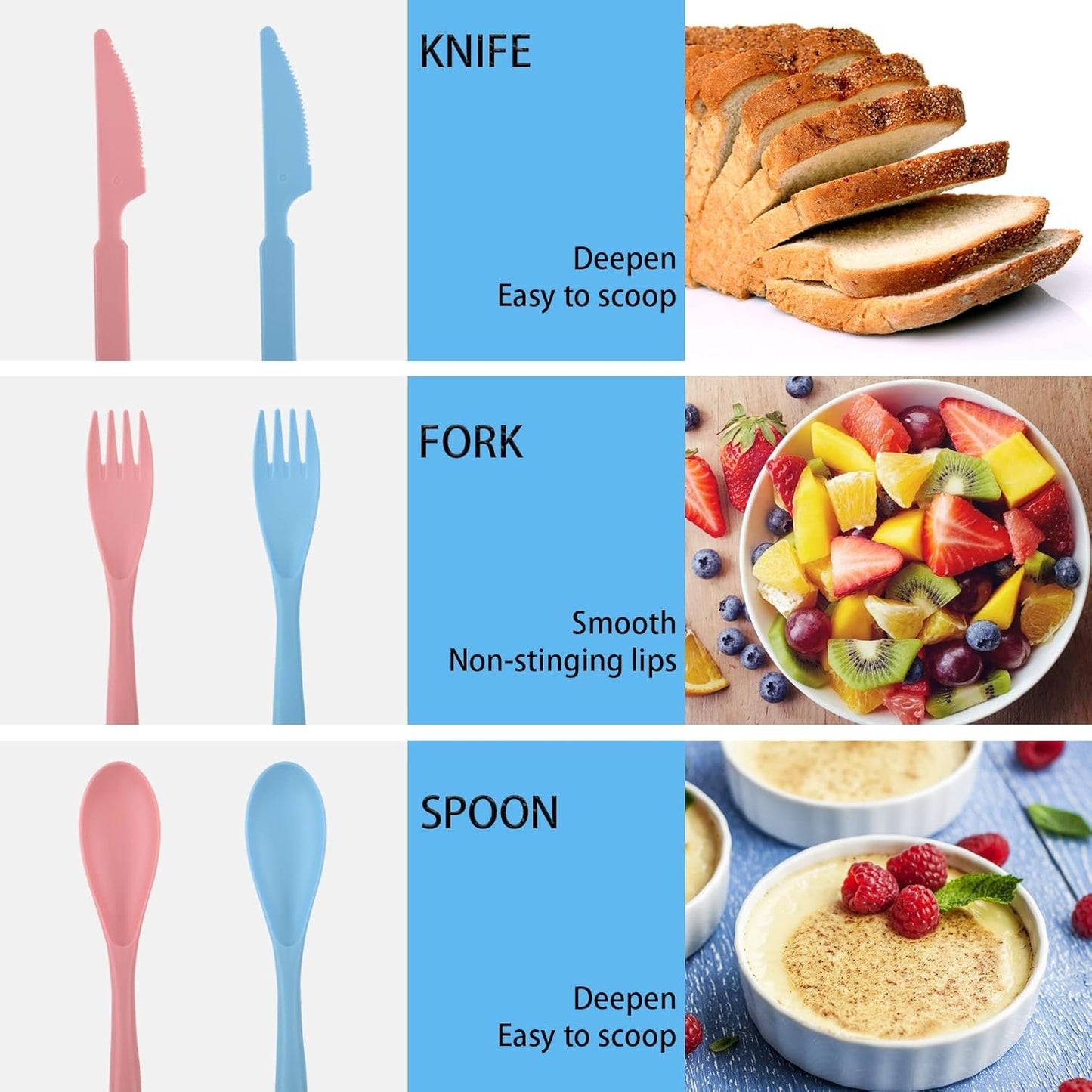 2 Sets Travel Cutlery Set with Case, Reusable Plastic Knife Spoon and Fork Set, Utensils Set for Lunch Box, Portable Camping Flatware Set Service Dinnerware for Picnic School or Daily Use (Blue+Pink)