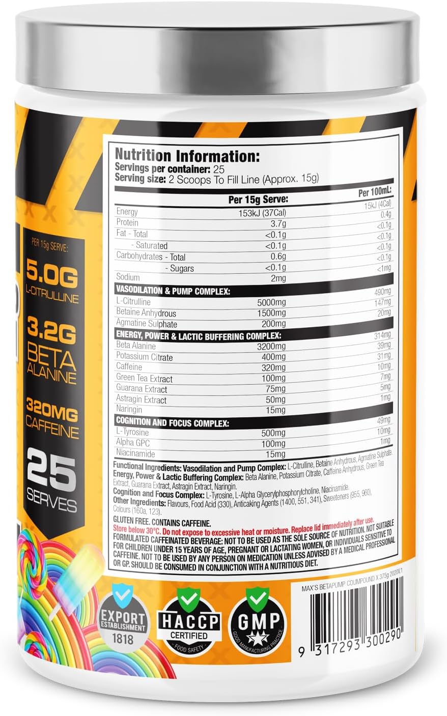 Maxs Lab Series Beta Pump Compound Rainbow Rush Pre-workout Powder 375g