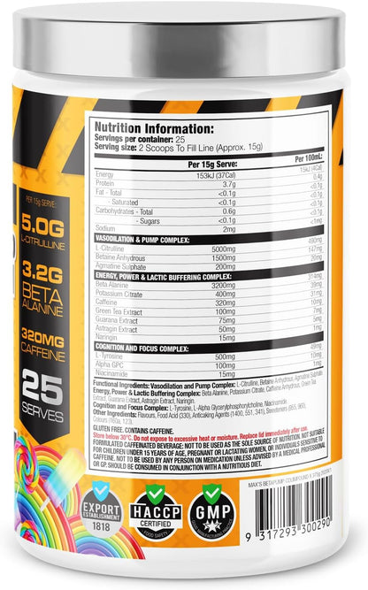 Maxs Lab Series Beta Pump Compound Rainbow Rush Pre-workout Powder 375g