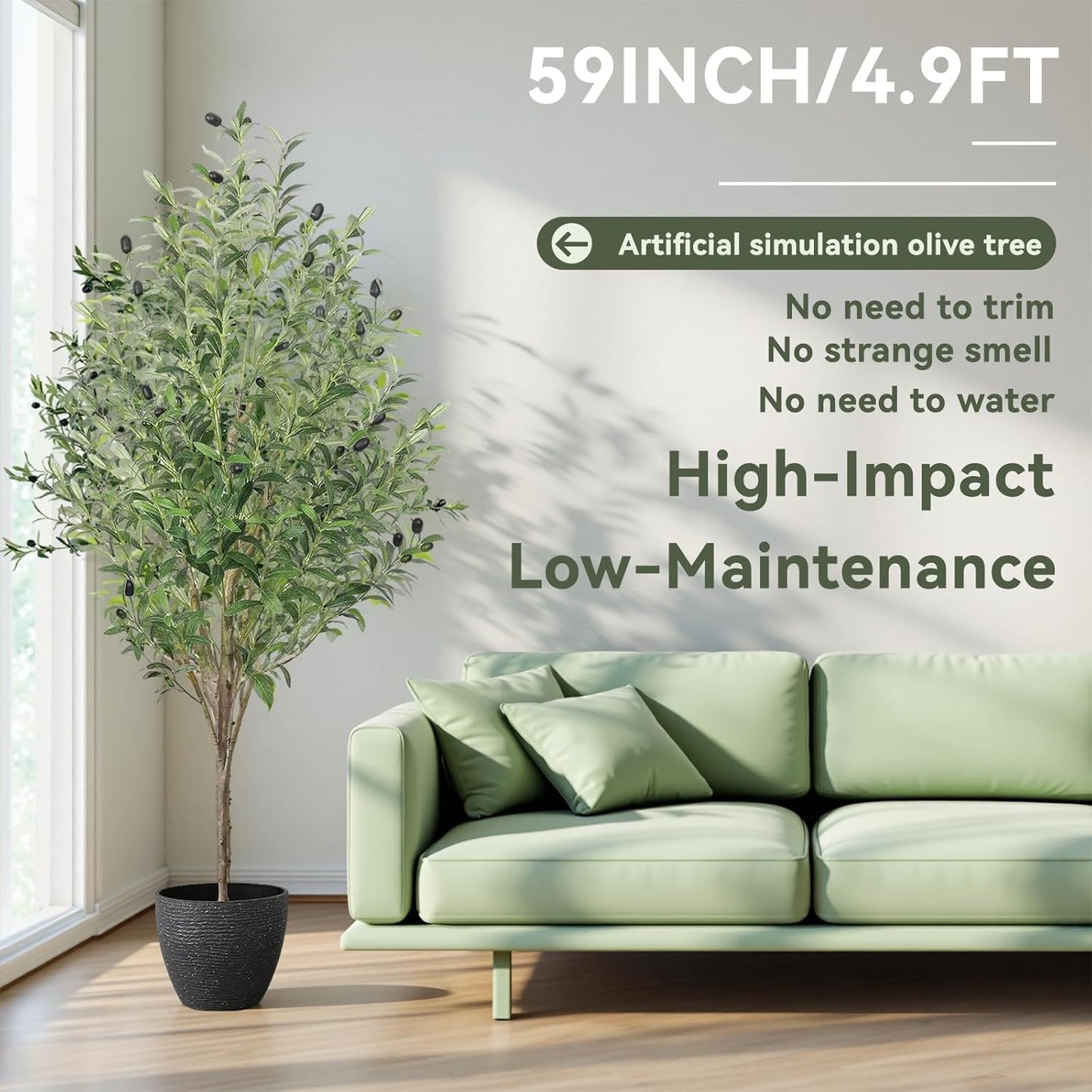Shanghigh Artificial Olive Tree – 1.5m/5FT Tall Faux, Decoration Olive Silk Plant with Fake Moss, Large Lifelike Faux Plant in Pot, Potted Olive Tree for Modern Home Office Indoor Outdoor Decor, Gift