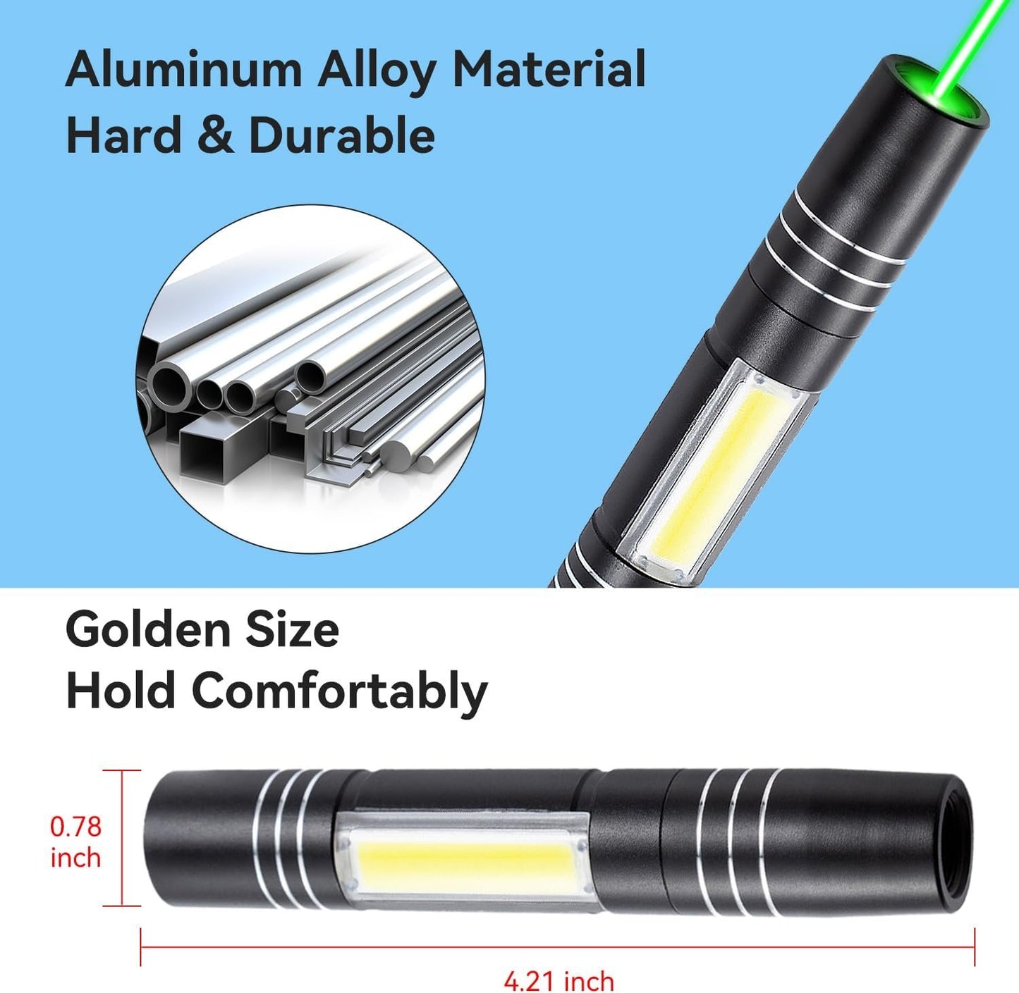 MIPREZT Rechargeable 2 in 1 Green Light & EDC Torch Flashlight Long Distance Range for TV/LED/LCD Screens Tactical Flashlights Presentation Office/Outdoors/Astronomic/Construction