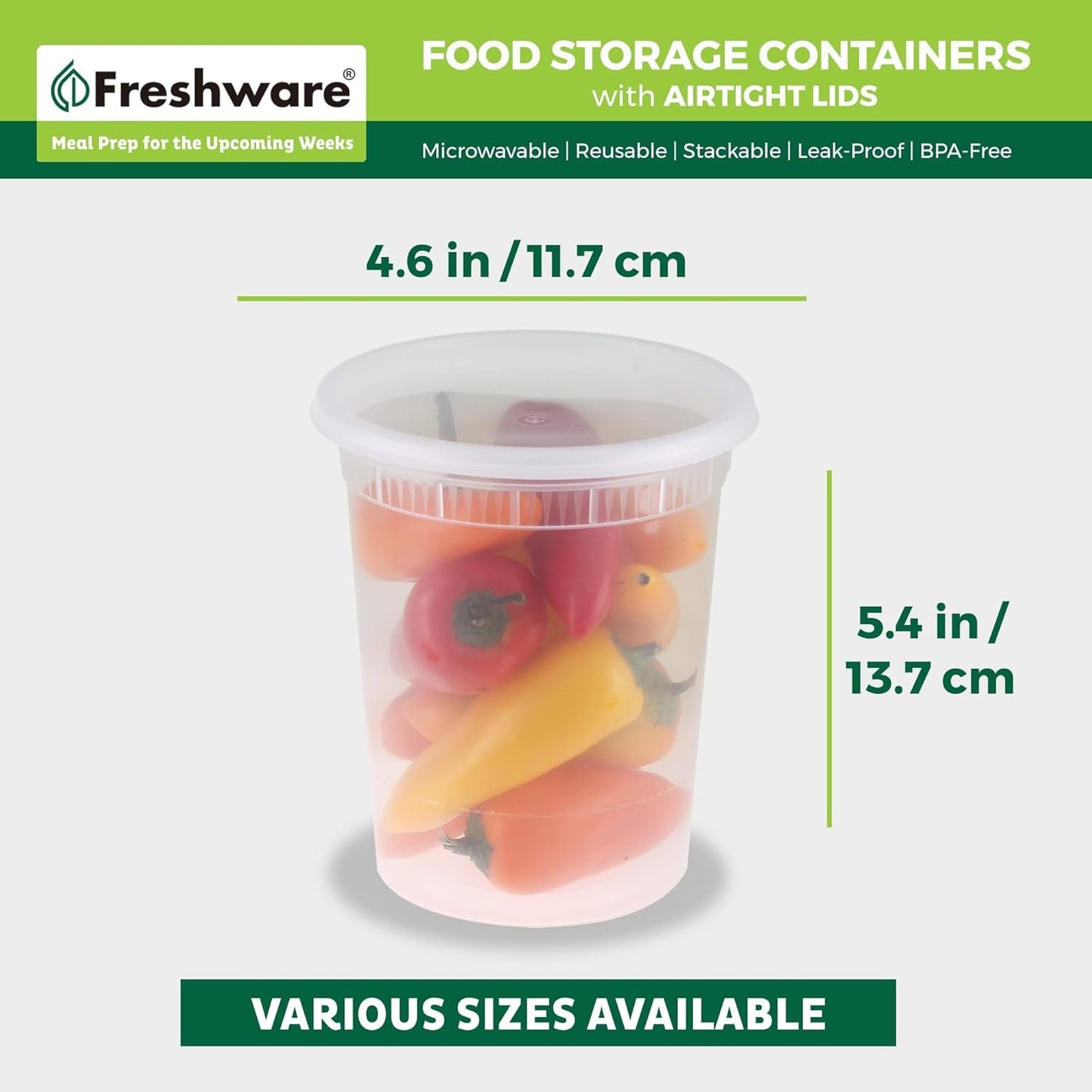 Freshware 24-Pack 32 oz Plastic Food Storage Containers with Airtight Lids - Restaurant Deli Cups, Foodsavers, Baby, Bento Lunch Box, 21 Day Fix, Portion Control, and Meal Prep Containers