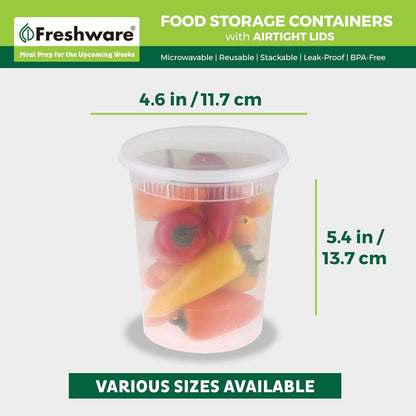 Freshware 24-Pack 32 oz Plastic Food Storage Containers with Airtight Lids - Restaurant Deli Cups, Foodsavers, Baby, Bento Lunch Box, 21 Day Fix, Portion Control, and Meal Prep Containers