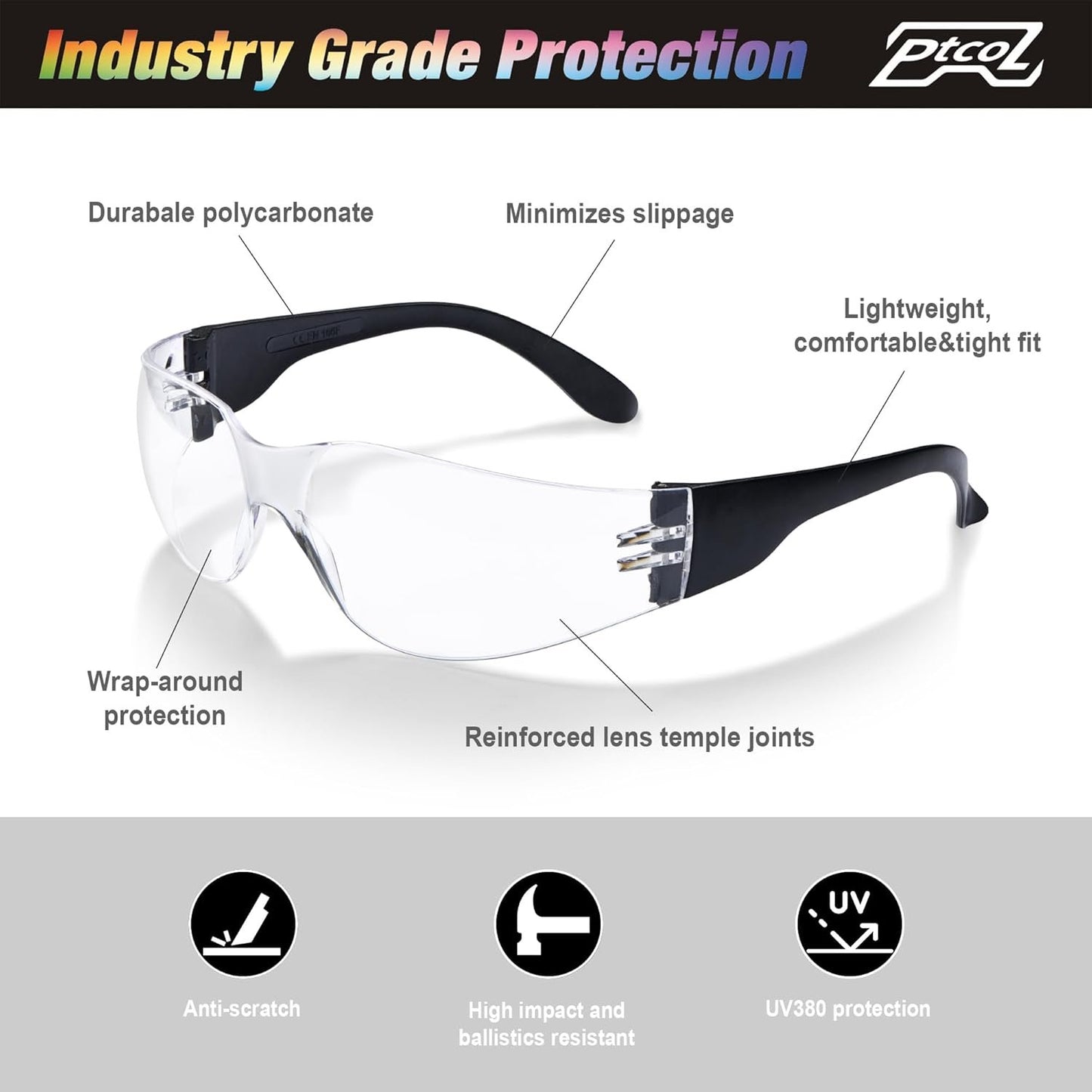 PTCOL Safety Glasses Bulk Pack, Protective Goggles for Adults and Kids