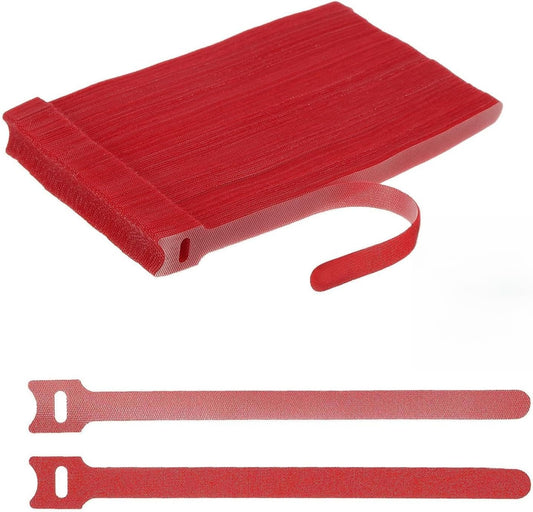 uxcell 100Pcs Reusable Self-Gripping Cable Ties, 8" Hook and Loop Wire Organizers for Power Cords, Data Cables, TV/PC Wires, Chargers - Adjustable & Durable Fabric Straps(Red)