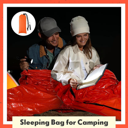 12 Set Emergency Sleeping Bag Survival Bivvy Sack Blanket with Whistles Lightweight Portable Thermal Survival Bag Thick Mylar Tent with Hood Extension Nylon Stuff Sack for Camping Hiking Outdoor