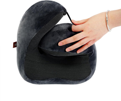 Makimoo Memory Foam Travel Pillow, Neck Pillow with 360-Degree Head Support, Comfortable and Lightweight, Ideal for Sleeping on Airplane, Car, Train, Bus and Home Use, Comes with Storage Bag (Grey)