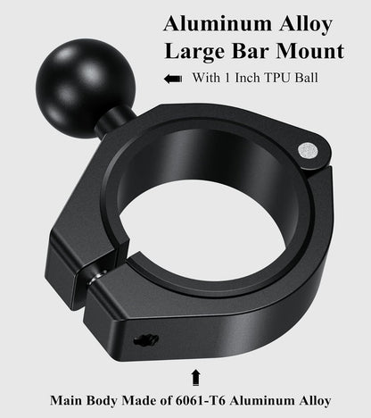 BRCOVAN 1'' Ball Large Bar Clamp Mount, Fit 1.5'' / 1.65'' / 1.75'' / 1.85'' / 2'' Round Rails & ATV UTV Roll Cages, Fit for RAM Mounts B Size 1 Inch Ball Double Socket Arm, Aluminum Alloy