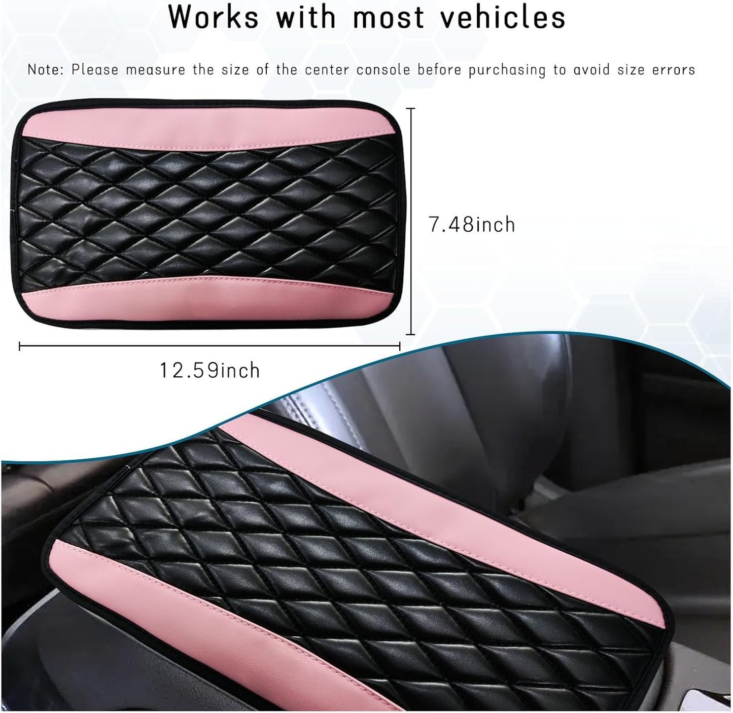 Dickno Car Center Console Cushion Pad, Universal Leather Waterproof Armrest Seat Box Cover, Comfortable Auto Armrest Cover Protector, Car Interior Decor Accessories for Most Vehicles (Pink)