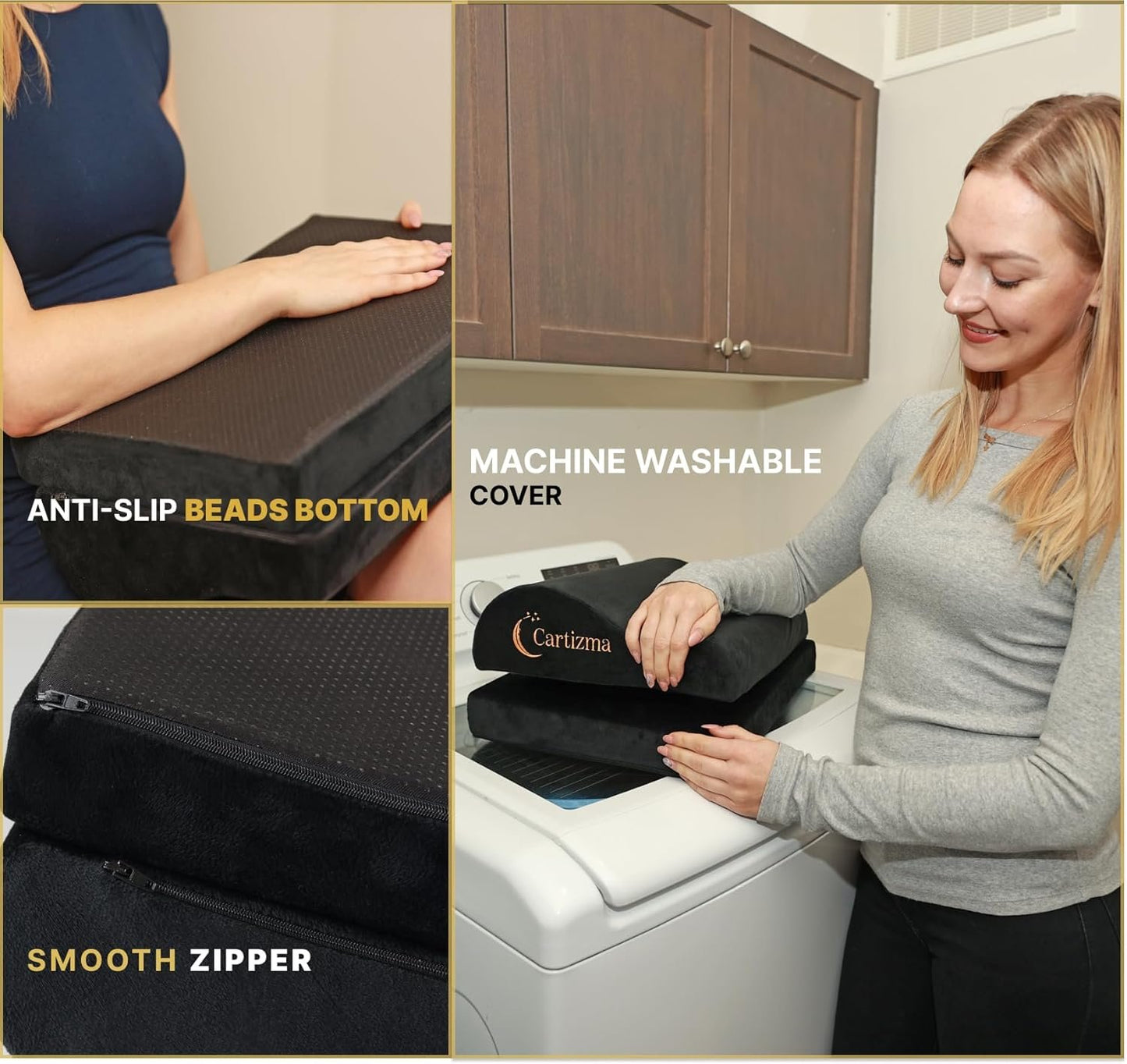 Cartizma Ergonomic Foot Rest for Under Desk at Work - Wavy Shaped for Heel Support, Memory Foam, Anti-Slip, Washable Cover - Office & Gaming Footrest, Back & Leg Pain Relief, Desk Foot Stool (black)
