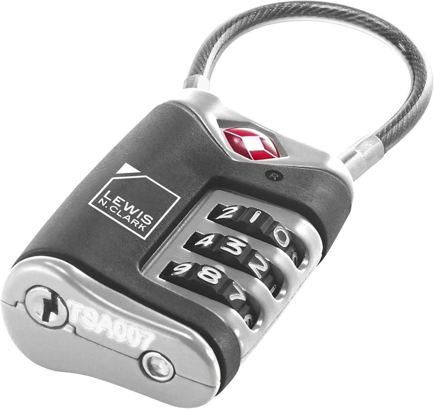 Lewis N. Clark TSA-Approved Easy-to-Set Combination Luggage Lock with Steel Cable, Black, Black, Taglia Unica