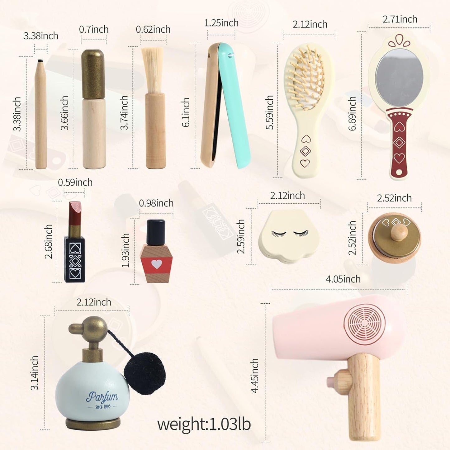 IEATFO Kids Makeup Kit for Girl, Wooden Makeup Toy Set for Toddlers, Pretend Wood Beauty Salon Toys Set for Kid Children Princess, Christmas Birthday Gift Toy for 3 4 5 6 7 8 9 10 Year Old