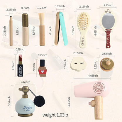 IEATFO Kids Makeup Kit for Girl, Wooden Makeup Toy Set for Toddlers, Pretend Wood Beauty Salon Toys Set for Kid Children Princess, Christmas Birthday Gift Toy for 3 4 5 6 7 8 9 10 Year Old