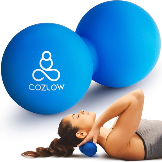 Double Lacrosse Massage Ball - Cobalt Blue - Peanut Trigger Point Roller for Mobility, Deep Tissue Therapy & Myofascial Release - Ergonomic Acupressure Tool for Muscle Pain Relief - by Cozlow