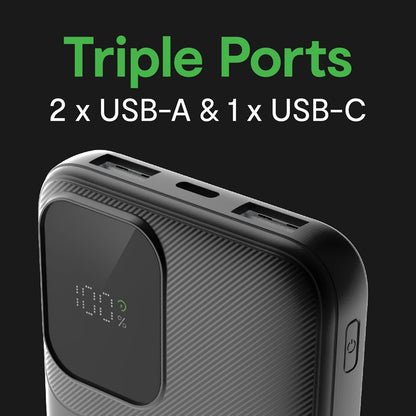 Laser ChargeCore 20000mAh Power Bank, LiFePO4 Battery, LED Display, 20W USB C Fast Charging, Airline Safe, 3 Ports, Includes 3 in 1 Cable for iPhone, iPad, Samsung, Android, Tablet, Switch (Black)
