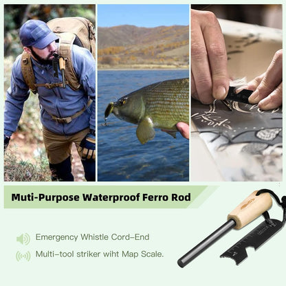 Fire Starter Survival Tool,Ferro Rod Fire Starter Kit & Backpacking Multitool,Flint and Steel,Firestarter Survival,fire Steel,fire Rod