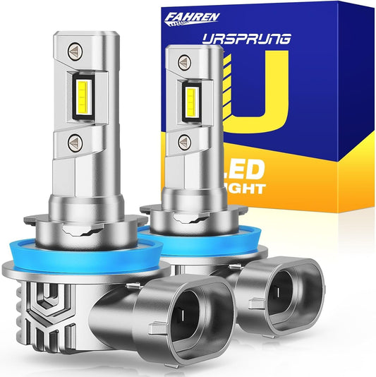 FAHREN 2025 H11 H9 H8 LED Headlight Bulbs, 800% Super Brightness H11 LED Bulbs, 1:1 Mini Size Plug and Play, 6500K Cool White Halogen Replacement, Pack of 2
