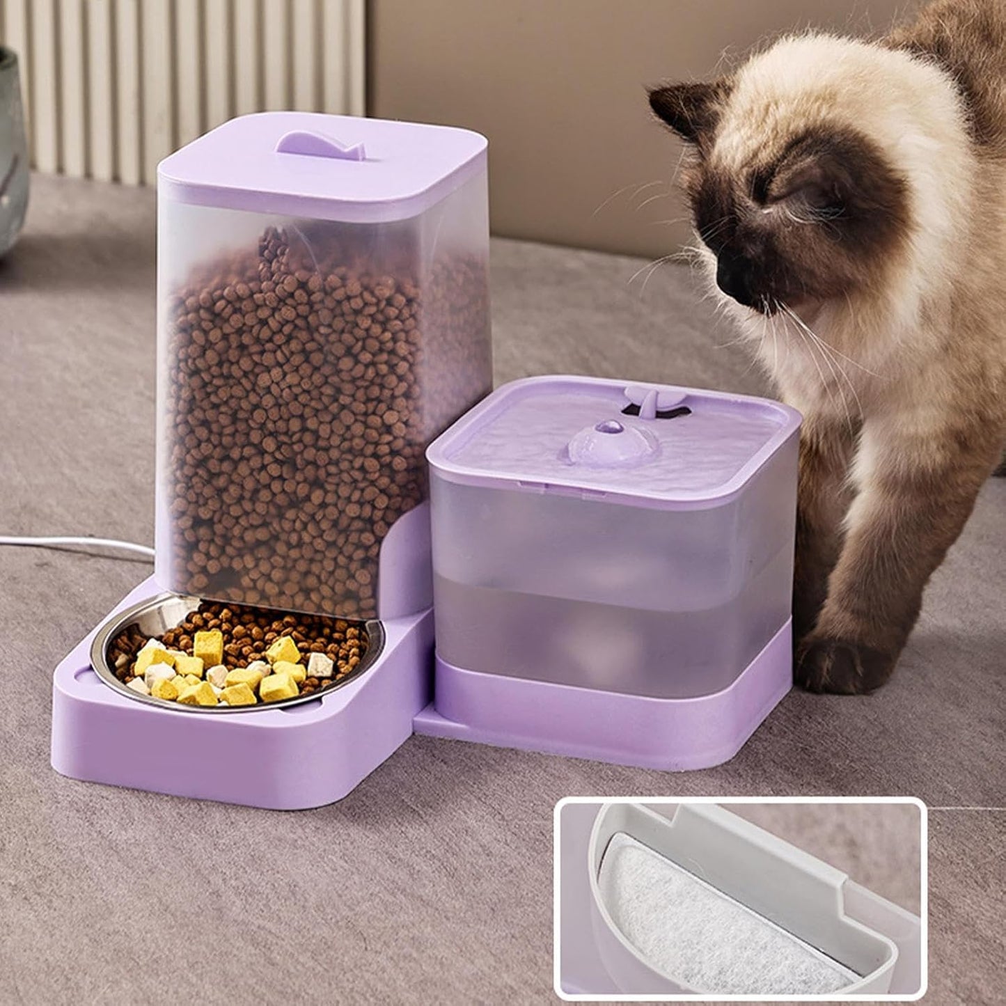 Automatic Pet Feeder | Automatic Feeder Cat Food Dispenser - Drinker Waterer Large Capacity Pet Supplies, Storage Container for Kitten Puppy Feeding Watering