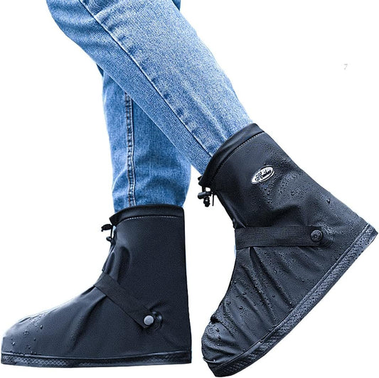 Rain Shoe Covers Waterproof Rain Boot Shoe Cover PVC Rubber Sole Reusable Anti-Slip Rain Snow Boots Overshoes Gear Shoes Durable Mud-Proof Shoe Protector for Cycling Outdoor Travel (Black, XL)