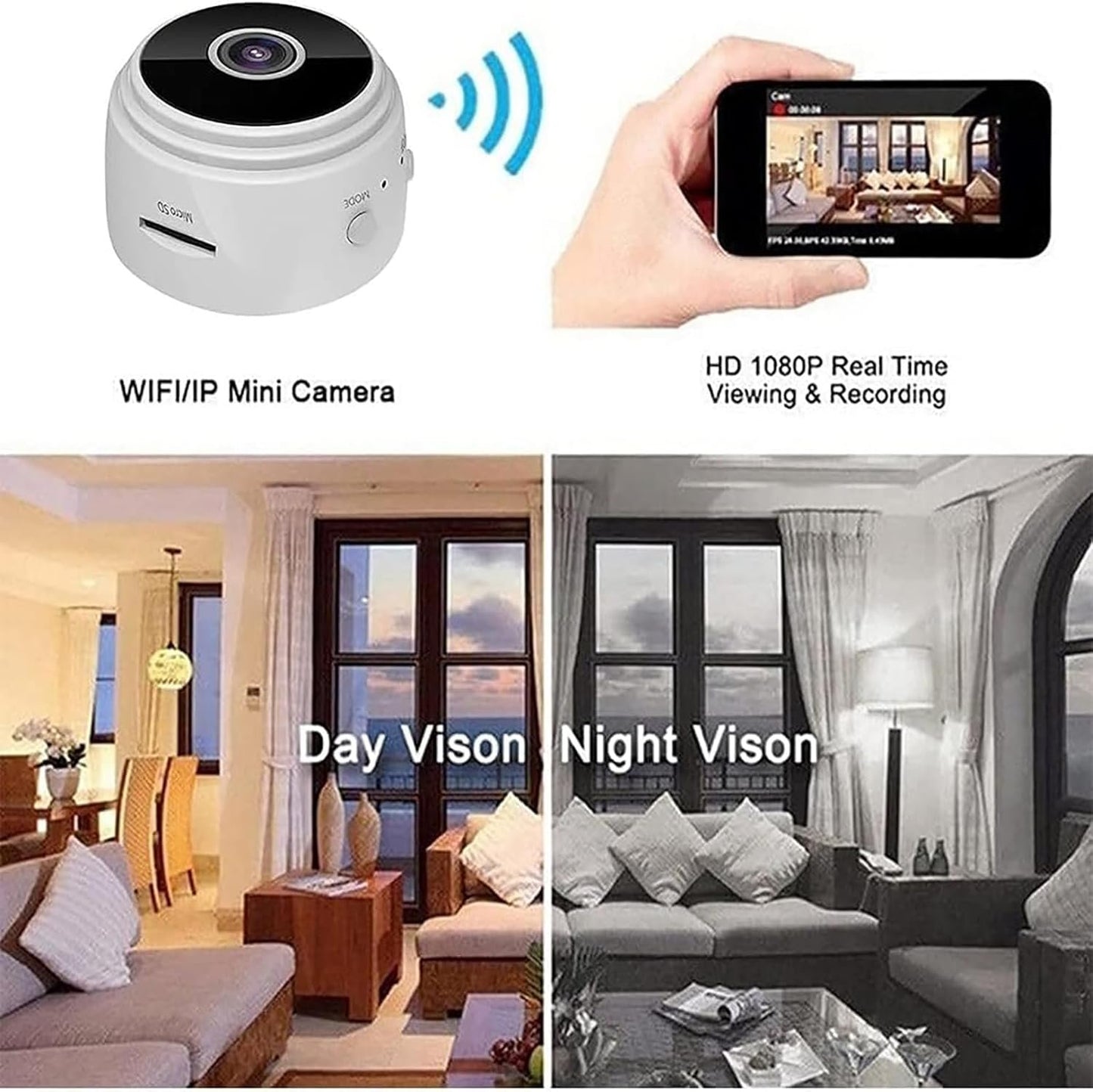 Secret Scope Camera, Secret Scope Mini Security Camera, Mini Wire-Free Monitor with Night Vision Function, WiFi Camear Outdoor Wireless 1080p HD (Black, 3)
