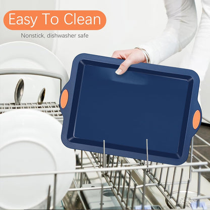 To encounter Silicone Baking Pans Set, 4 Pieces Nonstick Bakeware Set with Baking Pans, Baking Sheets, Cookie Sheets, Cake Pan with Metal Reinforced Frame More Strength, Navy Blue