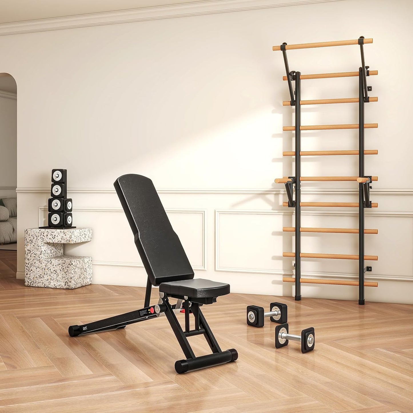 DHT Weight Bench, Adjustable Weight Benches for Home Gym, Workout Bench with Fast Folding, Incline Decline Bench Press for Full Body, Black