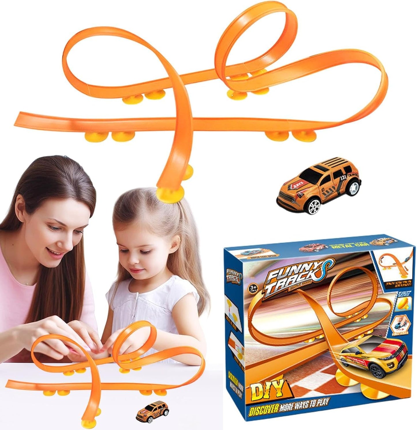 Flexible Track Race Car Toy, Pull Back Vehicle Set, 26x23x7cm, Bendable Road Sections, ABS Build, Colorful Curved Paths, Compact Package Box, for Play