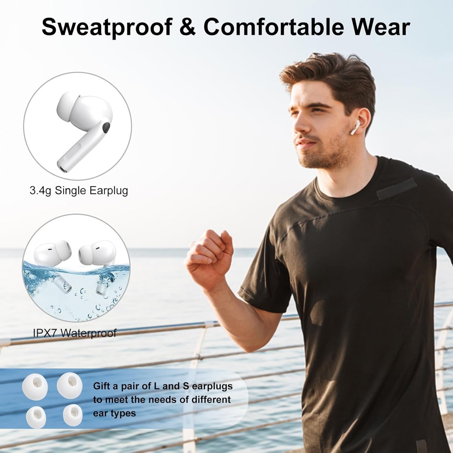 Smart Earphones with Touchscreen, Touch Screen Earbuds, 13 Functions Wireless Headphones Bluetooth 5.4, Touch Buds with LED Screen, ANC/ENC Noise Cancelling, 40H Playtime, for iOS Android, White
