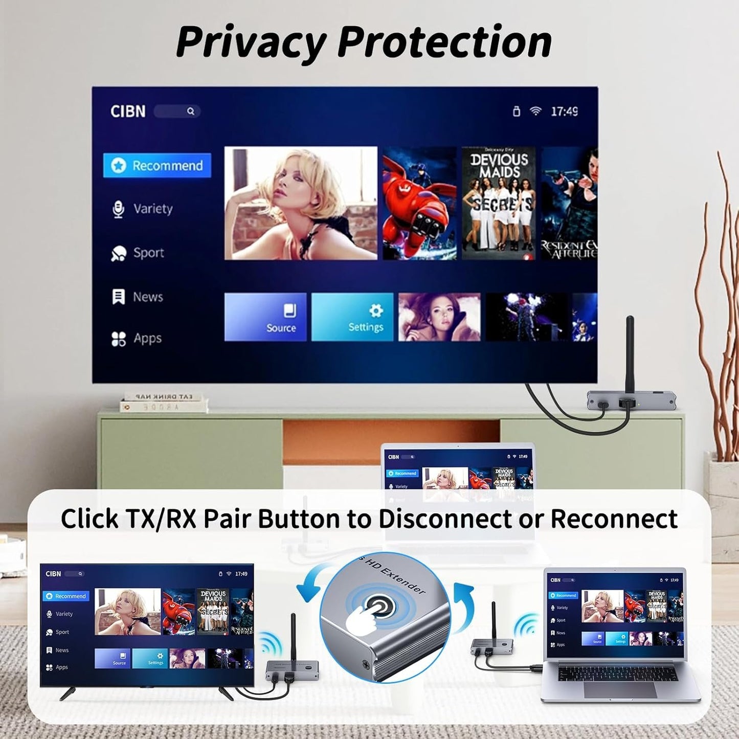 4K Wireless HDMI Transmitter and Receiver, 100m/328FT 5G Wrieless HDMI Extender Kit for Streaming Video and Audio to Monitor from Laptop/PC/TV