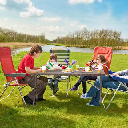 Costway 1.5m Folding Picnic Table, Outdoor Dining Table w/Rattan Grain HDPE Tabletop, Sturdy Metal Fame, Non-Slip Foot Pads, 4-6 Person Camping Table for Patio Garden Deck Yard
