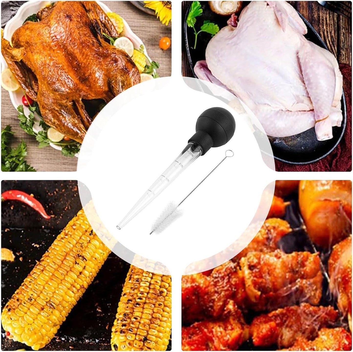 Turkey Baster, Food Injector Syringe, 4.53in Kitchen Cooking Basters, Easy to Clean with Cleaning Brush, Basting Meat and Hot Liquids for Essential Accessory
