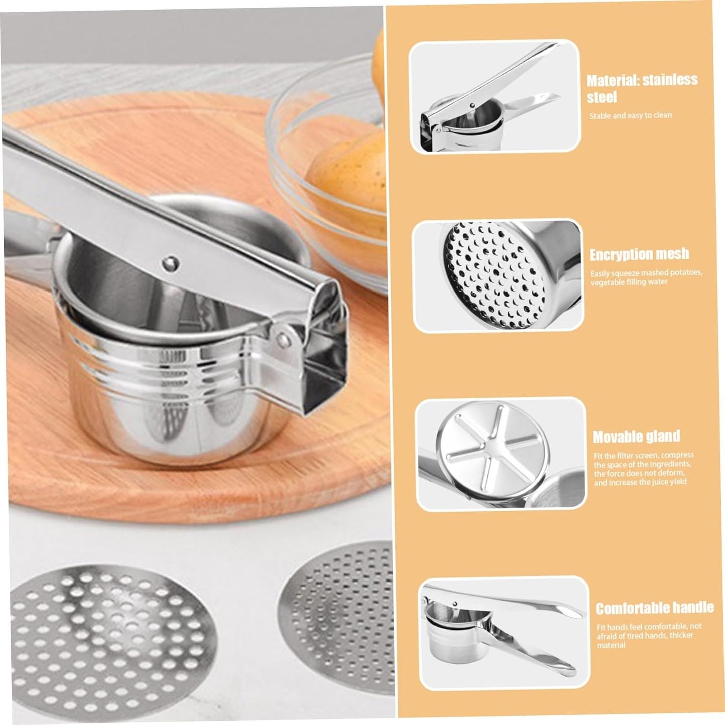 Maschera di patate in acciaio inossidabile di patate ricer con pressa da frutta multiuso a 3 buche, utensili da cucina e gadget per purè di, cibi per bambini, succo di limone
