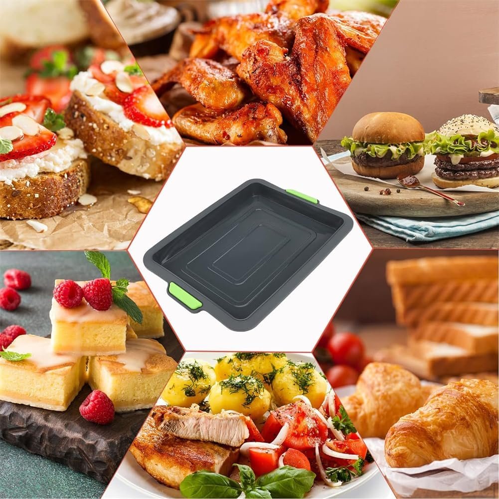Baking Trays for Oven,Non Stick Baking Tray,Silicone Oven Tray,Baking Sheets with Silicone Handle Grips,Rectangle Cookware for Cake Focaccia Lasagne Muffins Brownie,Easy Clean Bakeware,34x23.8x3 cm