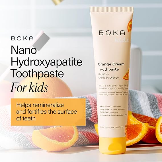Boka Fluoride Free Toothpaste Nano Hydroxyapatite, Helps Remineralize, Appropriate for Sensitive Teeth, Whitening - for Adult, Kids Oral Care - Orange Cream Flavor, 4oz 1Pk - US Manufactured