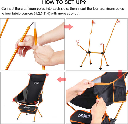 Upgraded Outdoor Camping Chair Portable Lightweight Folding Camp Chairs with Headrest & 2-Sided Pocket High Back for Outdoor Backpacking Hiking Travel Picnic Fishing