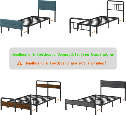 Cieemine 12 Inch Queen Size Metal Bed Frame, Heavy Duty Steel Slat Mattress Foundation,No Box Spring Needed, Easy Assembly, Noise-Free,Black