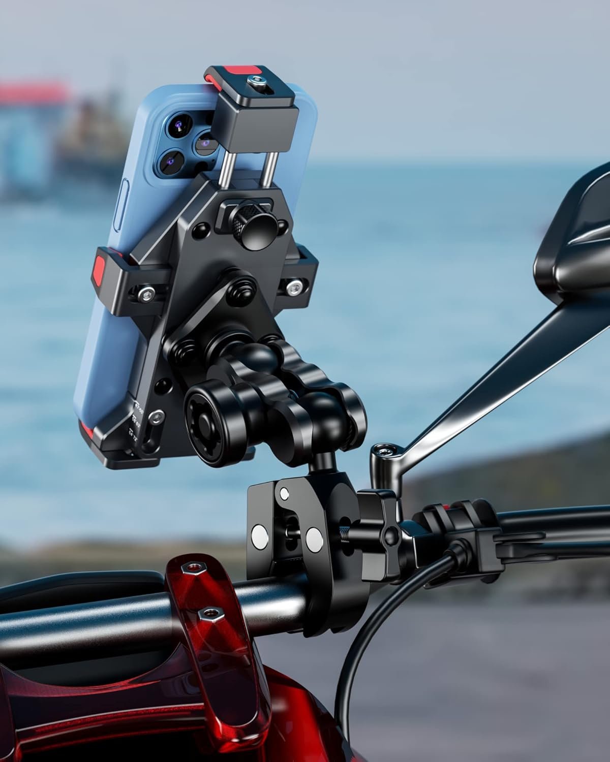 BRCOVAN Aluminum Alloy Handlebar Clamp Mount Base with 1'' TPU Ball for Rails 0.5'' to 2'' in Diameter, Compatible with RAM Mounts B Size Double Socket Arm & Bike Motorcycle Phone Mount Holder