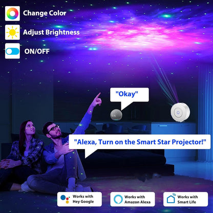 NUFECARG Smart Star Projector Galaxy Light, LED Starry Sky Night Light Control by WiFi App and Voice, Compatible with Alexa & Google Home, Adjustable Cloud Stars, Brightness and Time (White)